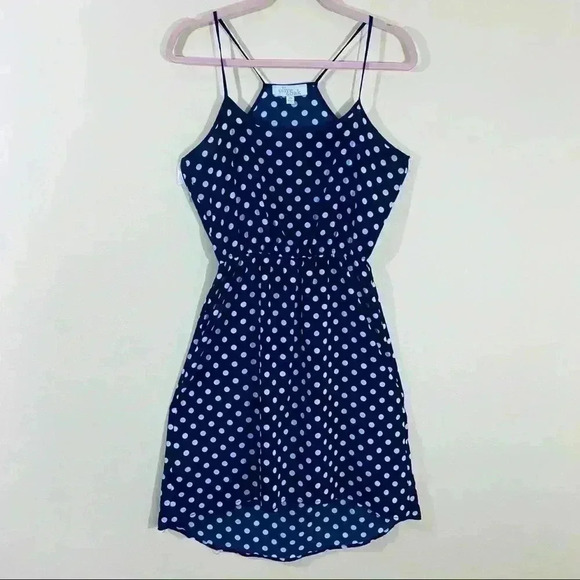 Olive & Oak Blue Polka Dot Sheath Tank Spaghetti Strap Mini Dress Size XS - Picture 3 of 13